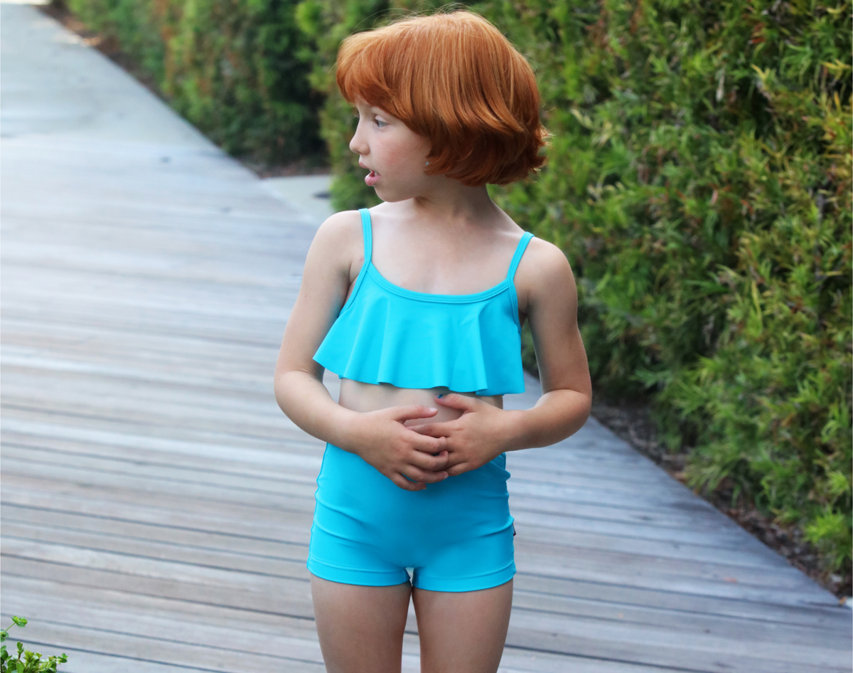 Girls UPF 50+ Swim Boy Shorts  | Navy w. Bubblegum Stitch