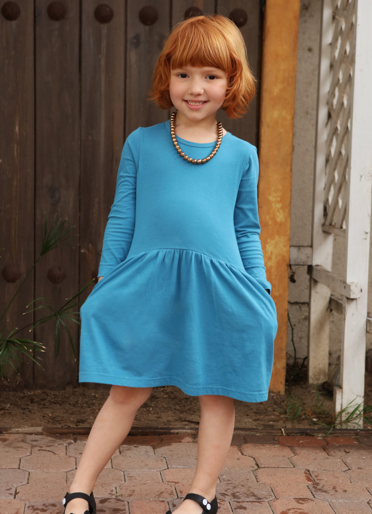 Girls Soft Cotton Jersey Long Sleeve Drop Waist Dress