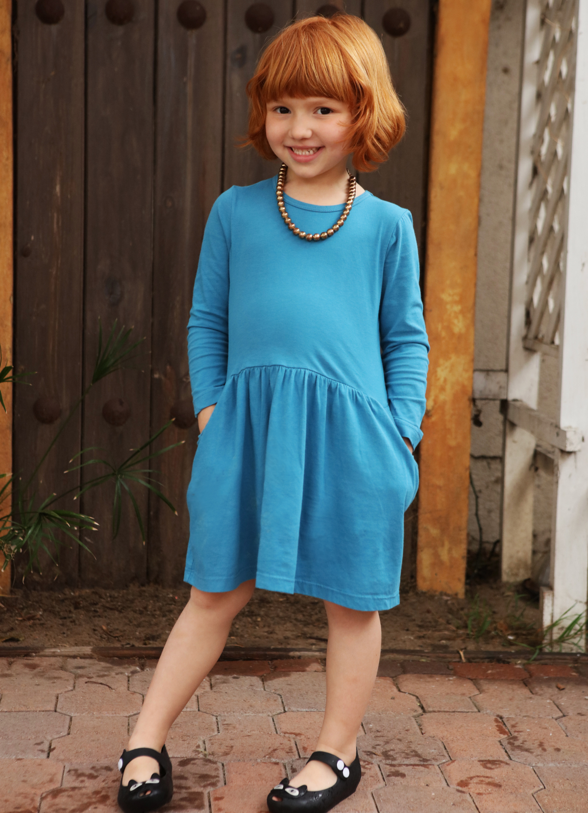 Girls Soft Cotton Jersey Long Sleeve Drop Waist Dress