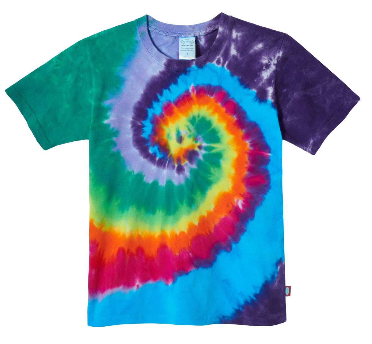Boys Tie-Dye Soft Organic Cotton Jersey Short Sleeve Crew Tee  | Rainbow Spiral