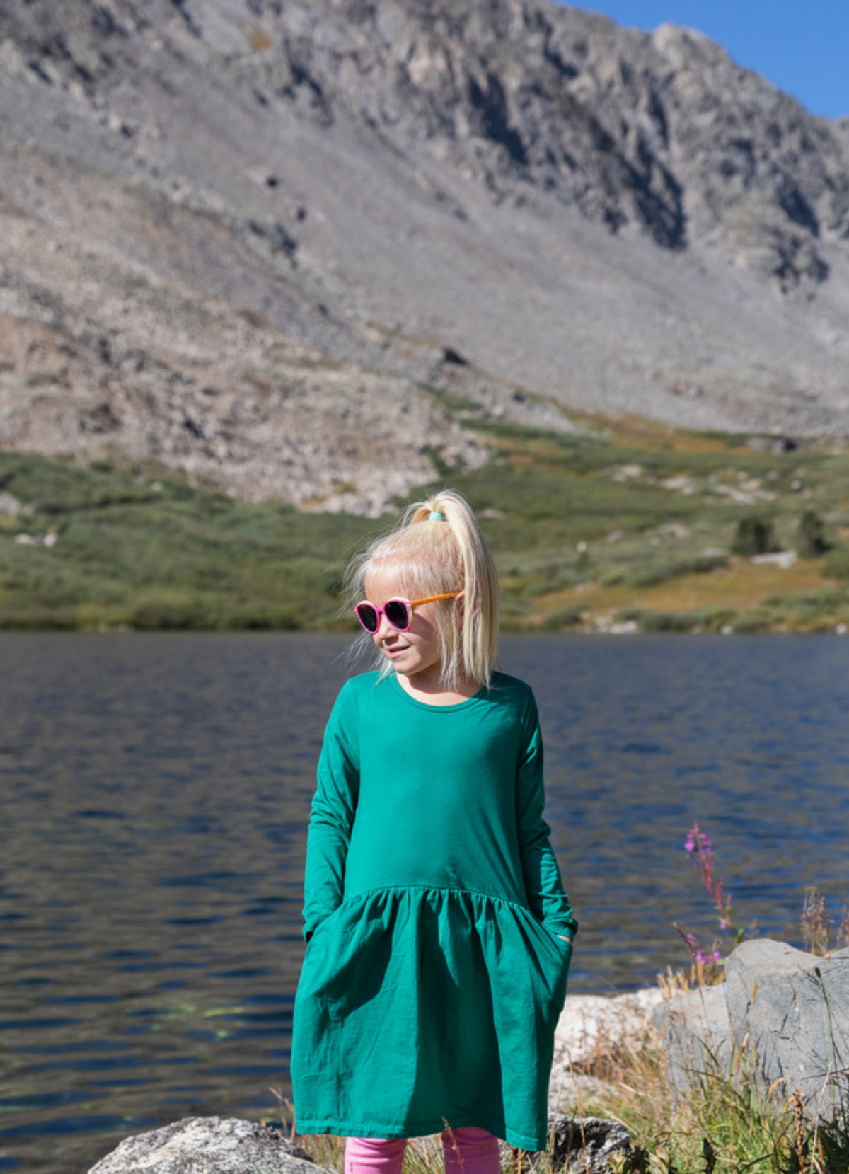 Girls Soft Cotton Jersey Long Sleeve Drop Waist Dress