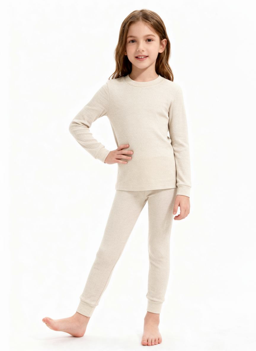 Girls Soft & Cozy Thermal 2-Piece Long Johns | Black w- Light Pink Stitch