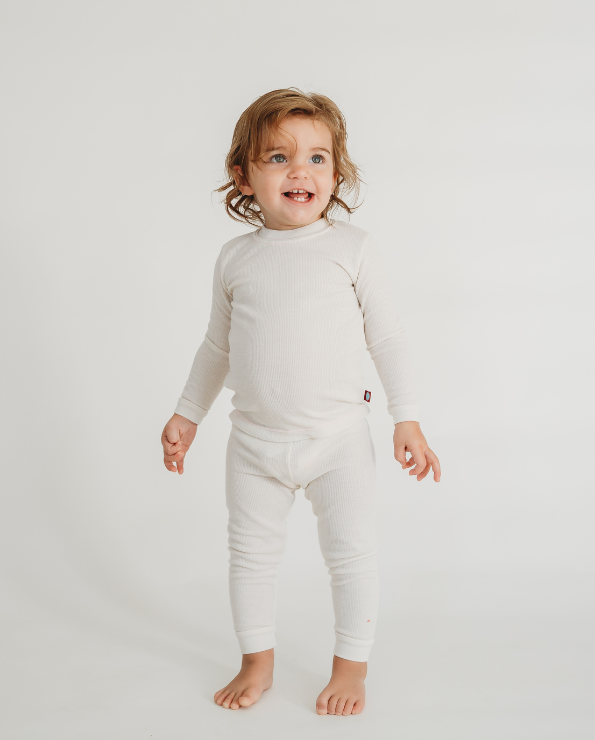 Boys Soft &amp; Cozy Thermal 2-Piece Long Johns | Oatmeal w- Baby Blue Stitch