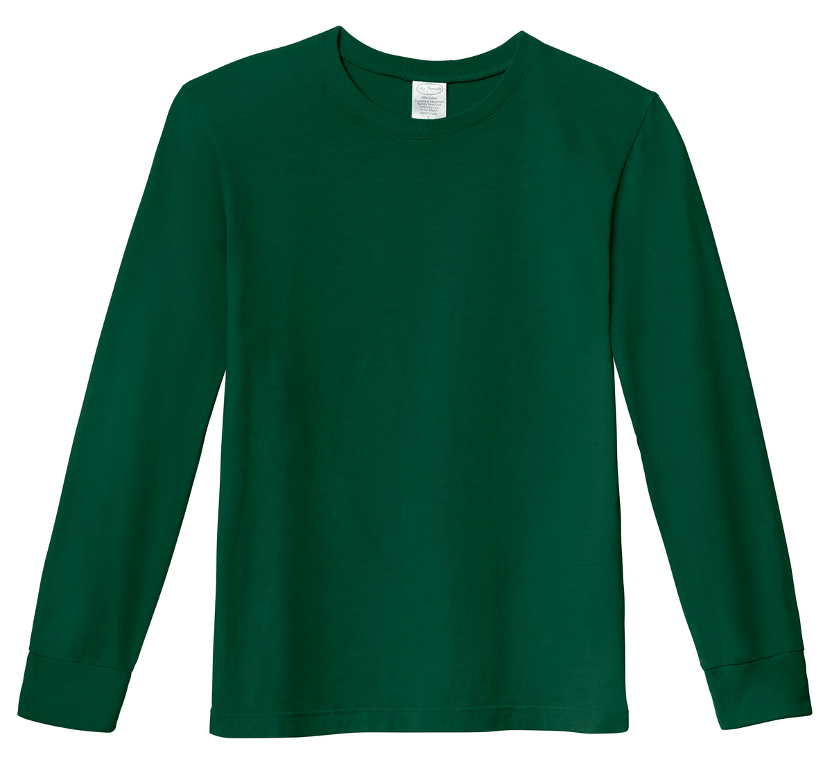 Boys Soft 100% Cotton Medium-Weight Long Sleeve Tee With Cuffs| Forest Green