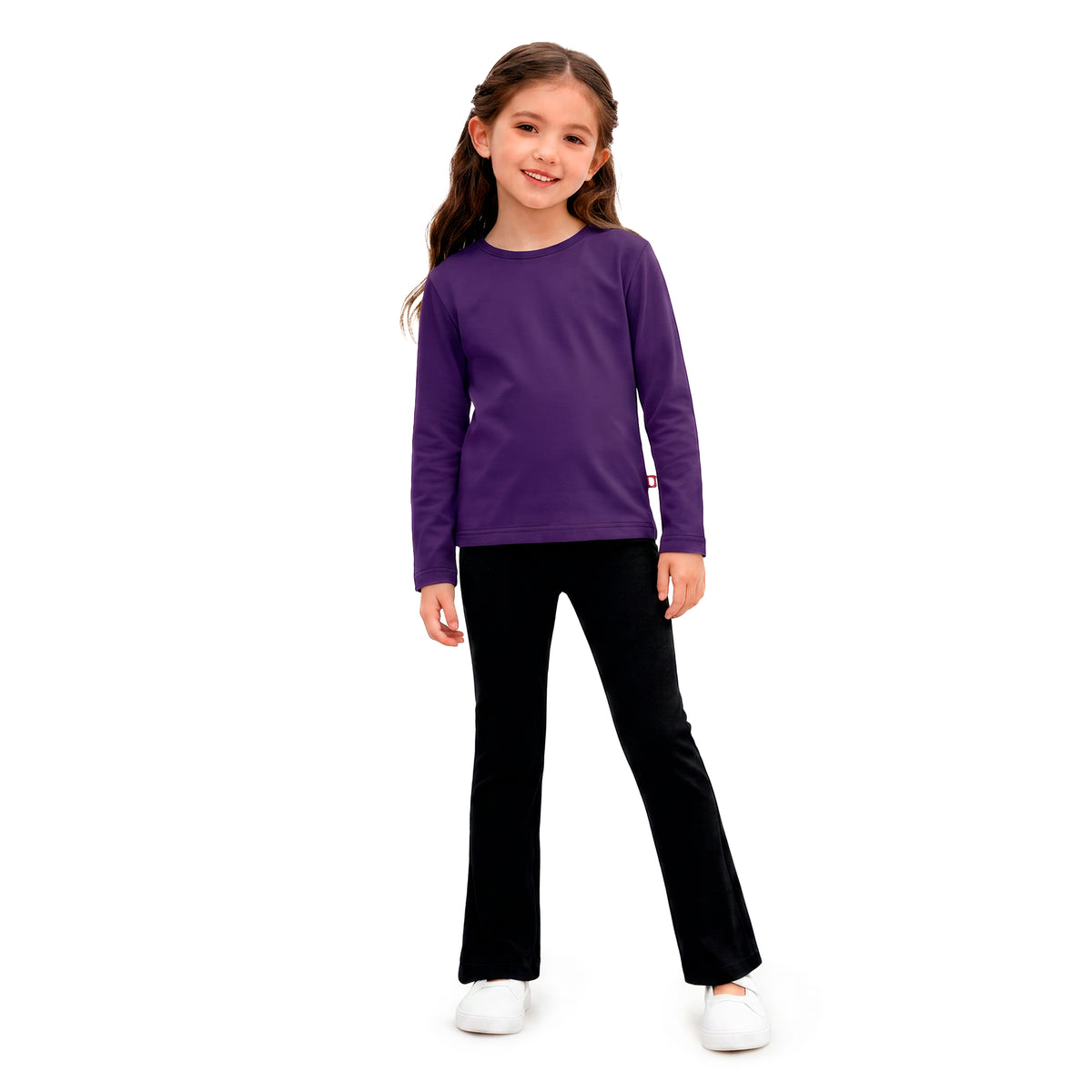 Girls Soft 100% Cotton Flare Boot-Cut Leggings | Black