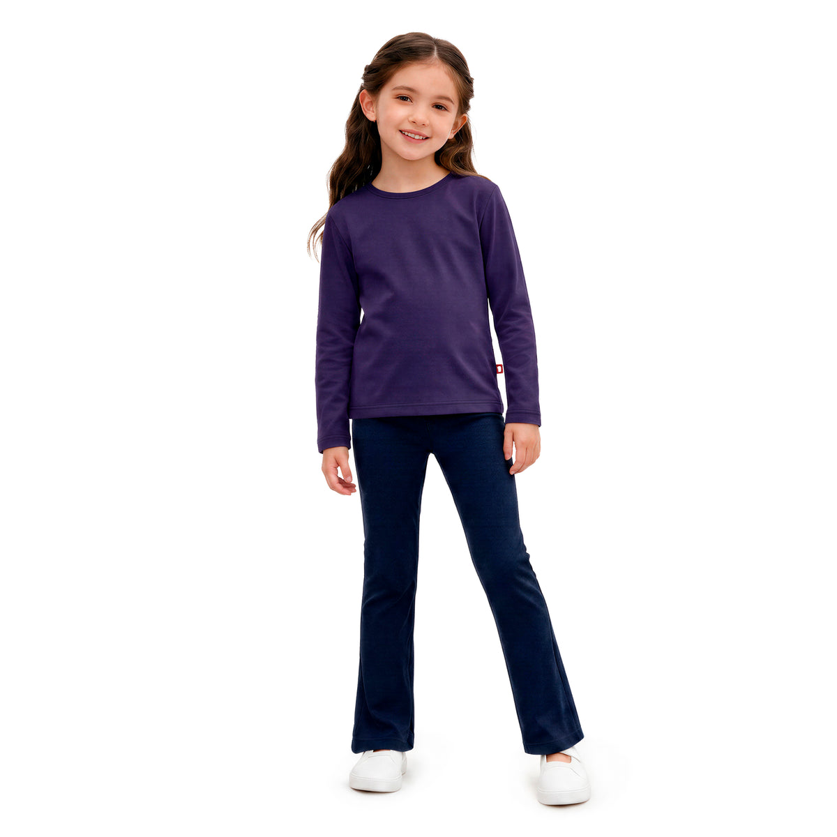 Girls Soft 100% Cotton Flare Boot-Cut Leggings | Navy