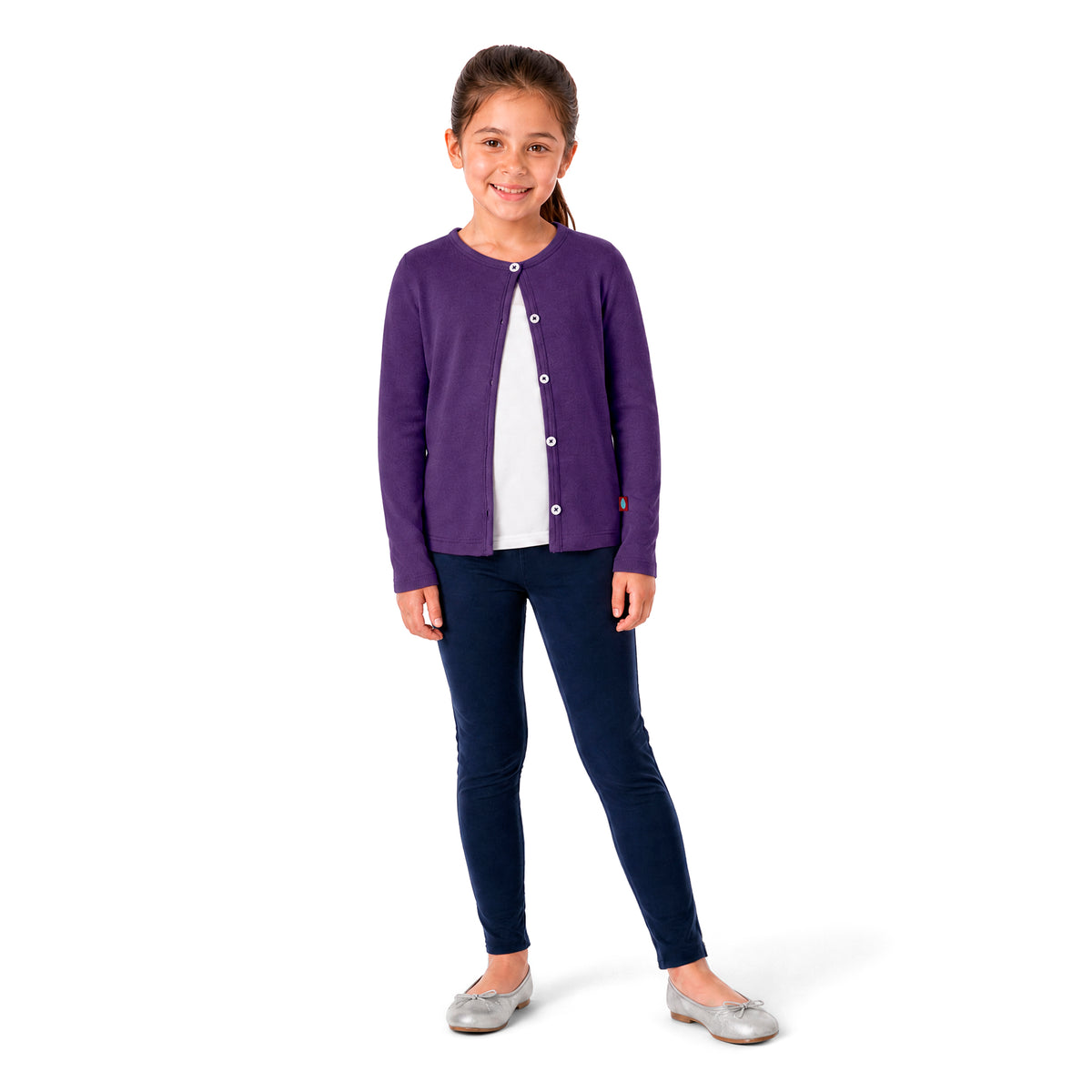Girls Soft 100% Cotton Button-Down Cardigan | Purple