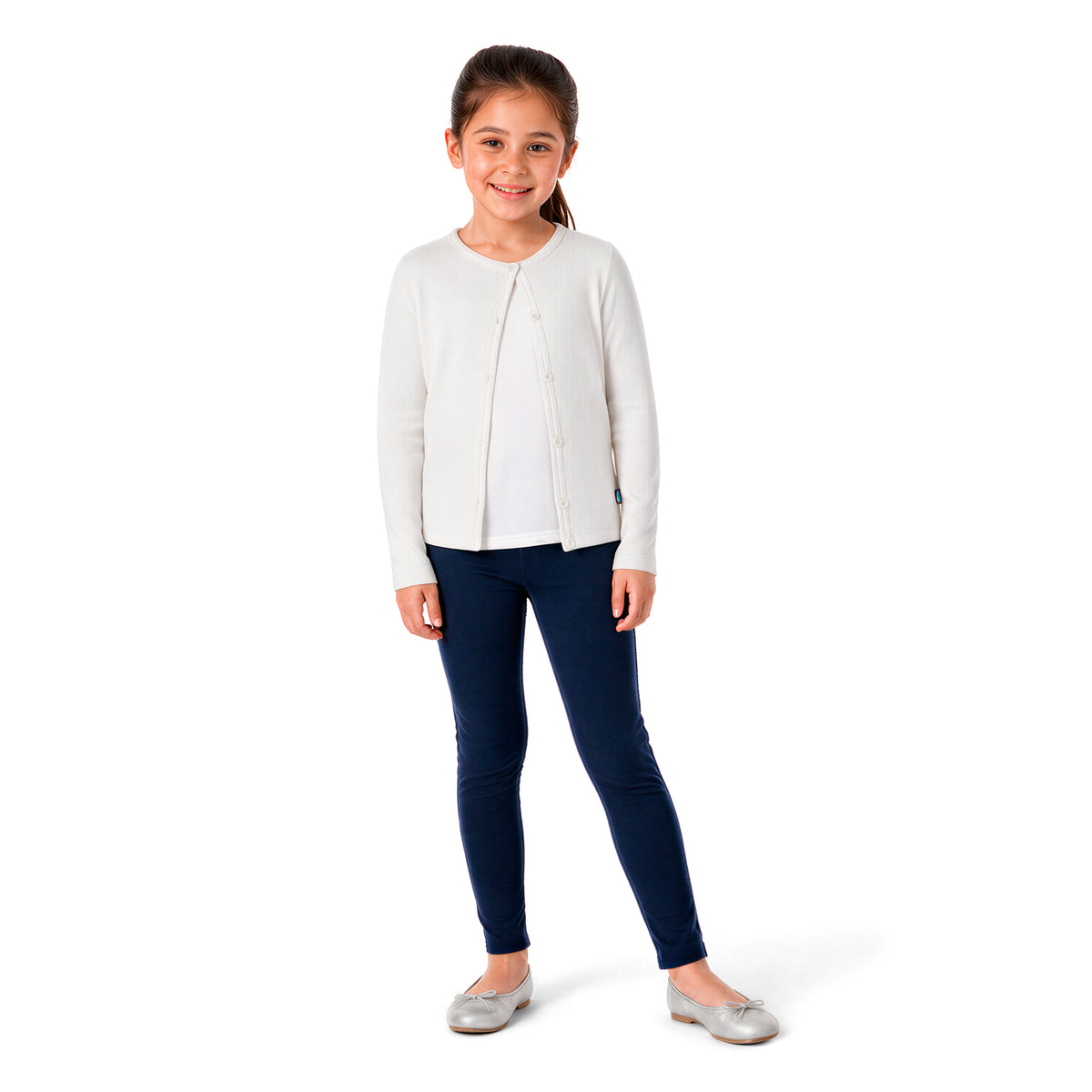 Girls Soft 100% Cotton Button-Down Cardigan | White