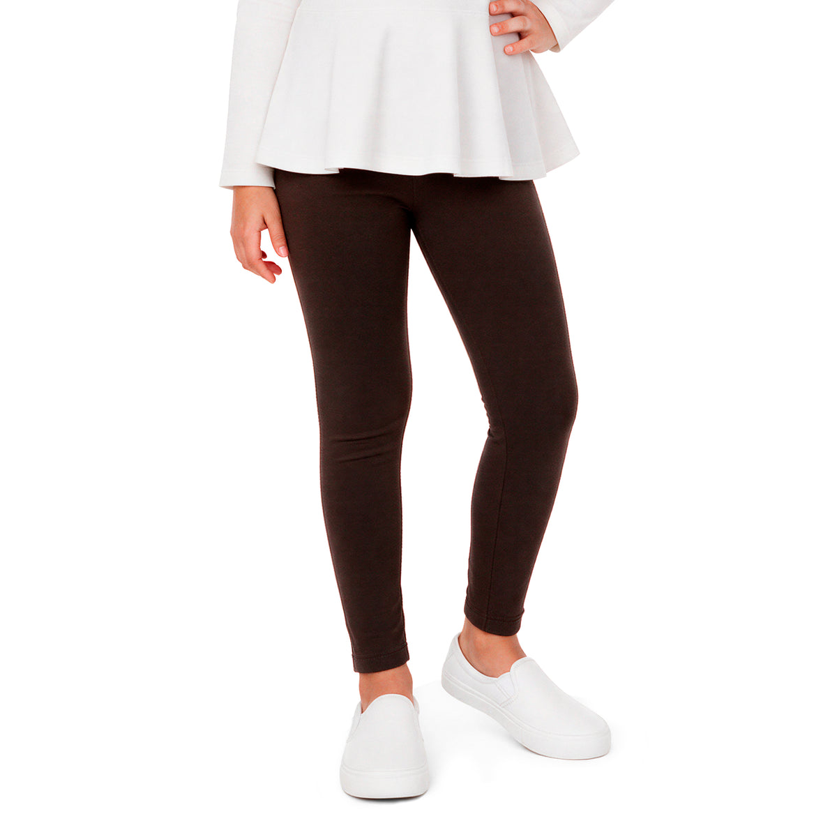 Girls Soft 100% Cotton Solid Colored Leggings | Chocolate