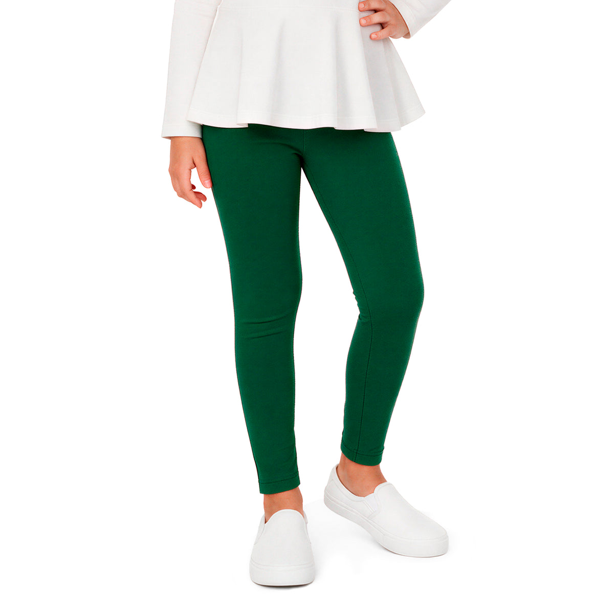 Girls Soft 100% Cotton Solid Colored Leggings | Forest Green