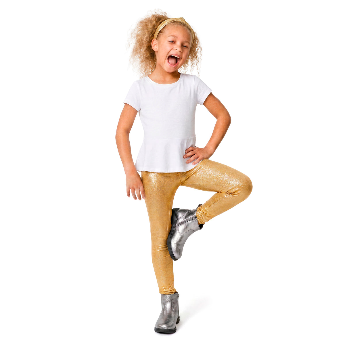 Girls Novelty Stretch Leggings | Gold Sparkly Shimmer