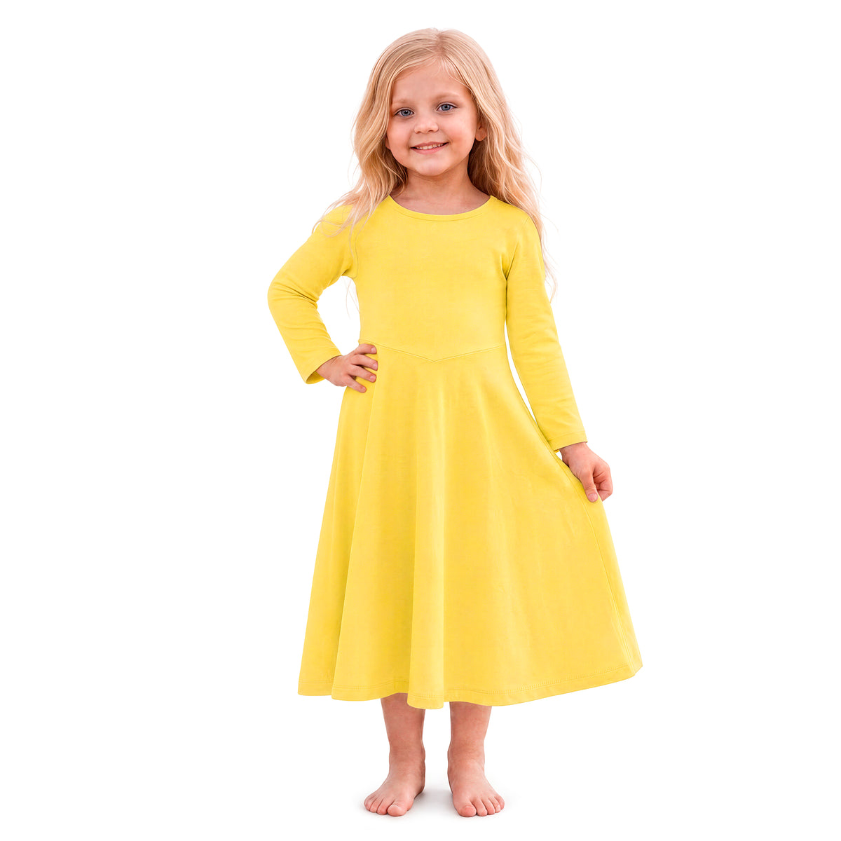 Girls Soft 100% Cotton Princess & Concert Dress | Yellow