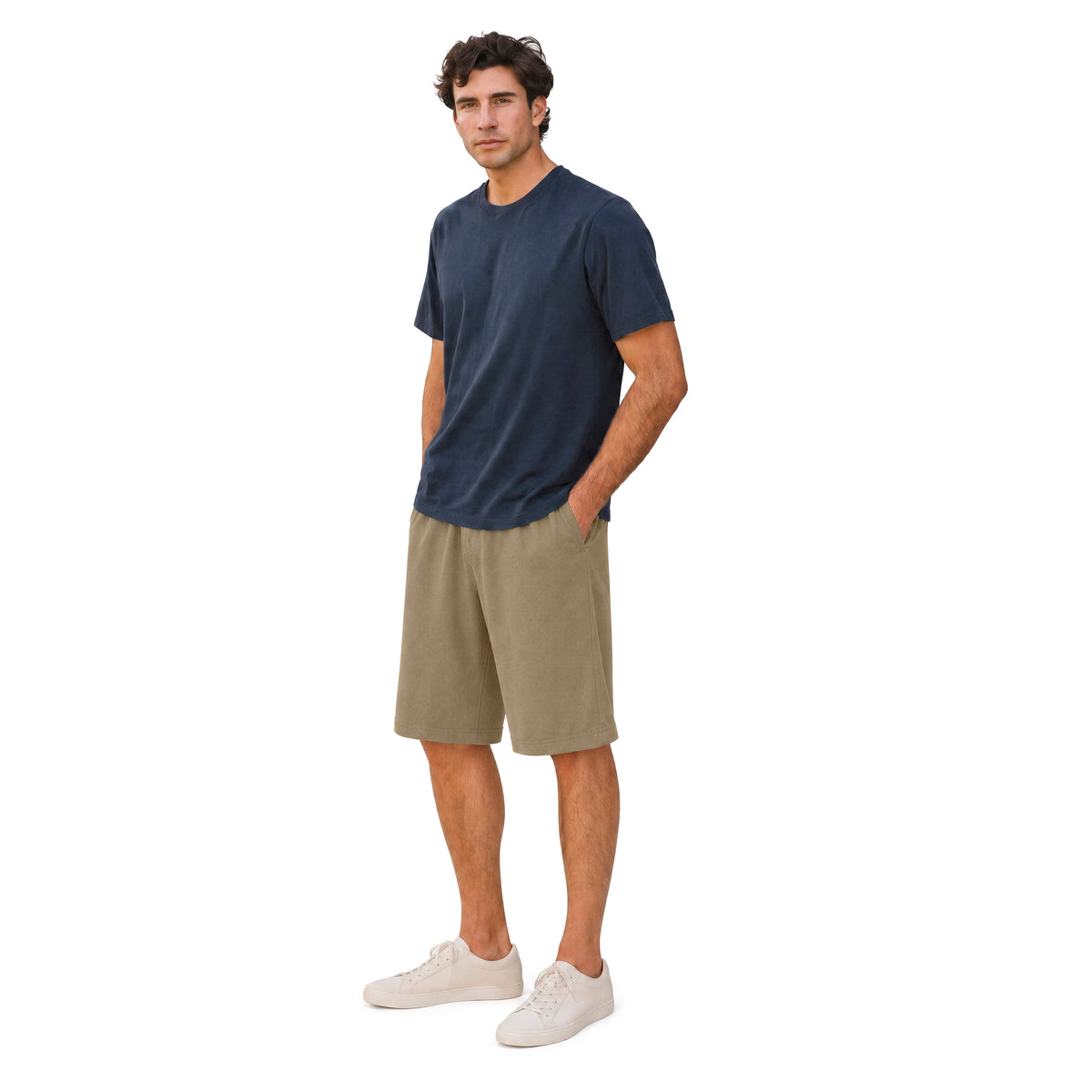 Men's Soft 100% Cotton Athletic Workout Lounge Pocket Shorts, UPF 50+ | Dark Khaki