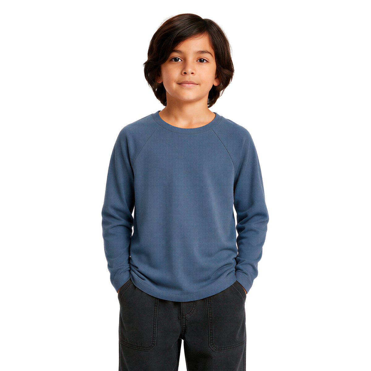 Boys Super-Soft 100% Organic Cotton Raglan Long Sleeve Tee | Concrete