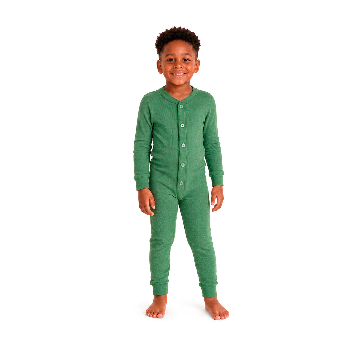 Boys and Girls Soft & Cozy Thermal One Piece Union Suit Cotton/Poly Blend | Elf Green