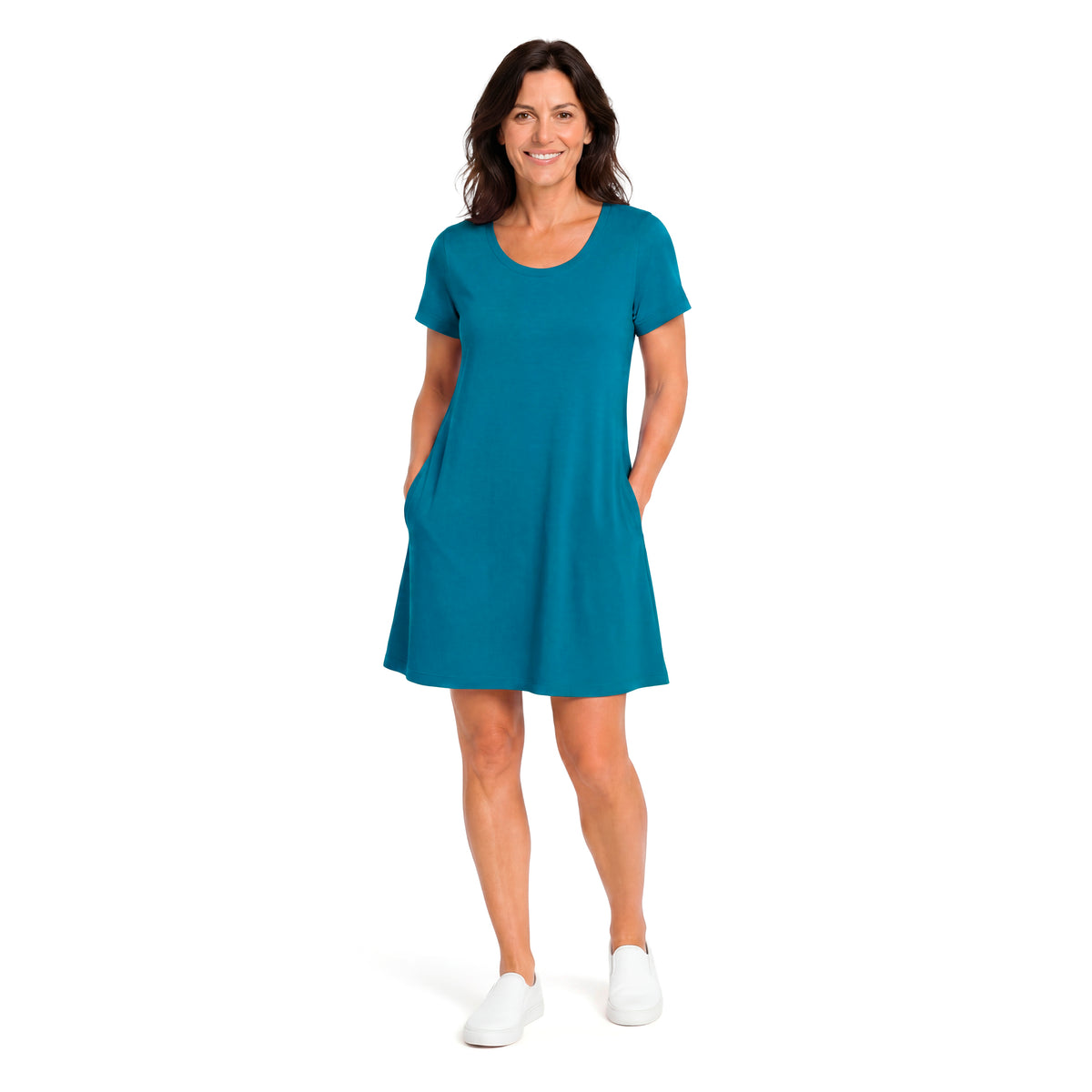 Women's Soft Supima 100% Cotton Easy Cover-Up T-Shirt Pocket Dress | Teal
