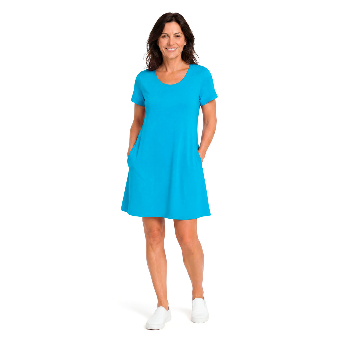 Women's Soft Supima 100% Cotton Easy Cover-Up T-Shirt Pocket Dress | Turquoise