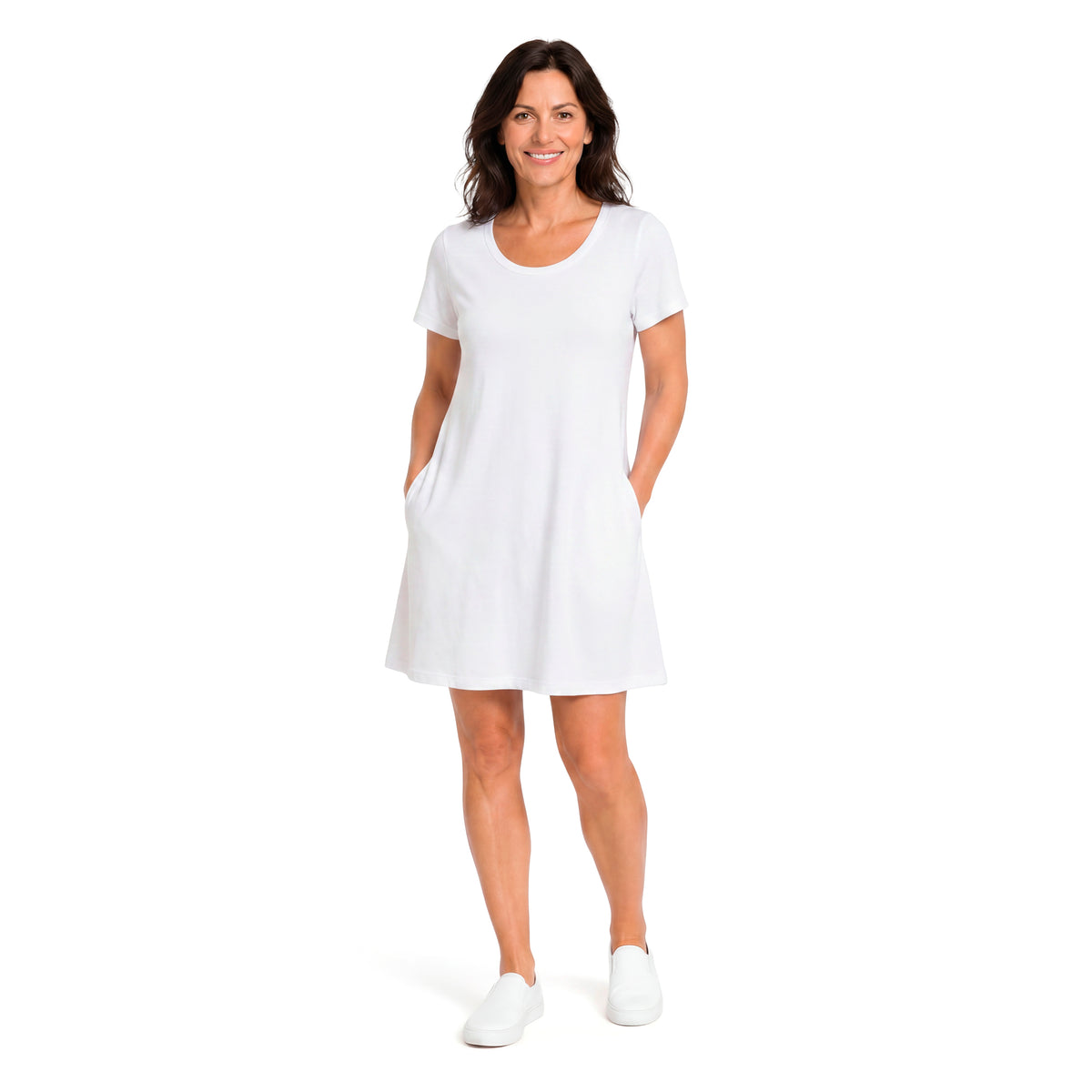 Women's Soft Supima 100% Cotton Easy Cover-Up T-Shirt Pocket Dress | White