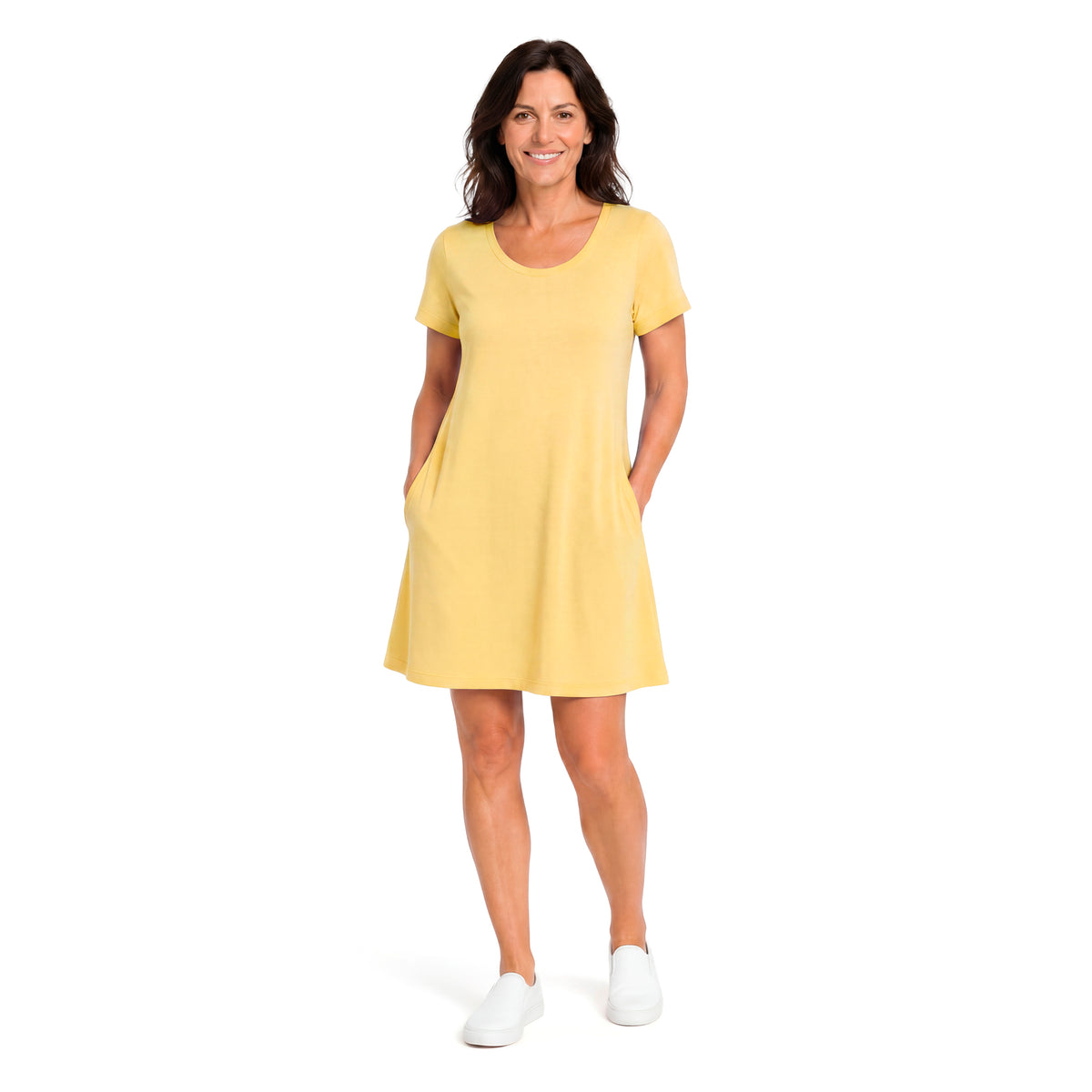 Women's Soft Supima 100% Cotton Easy Cover-Up T-Shirt Pocket Dress | Yellow
