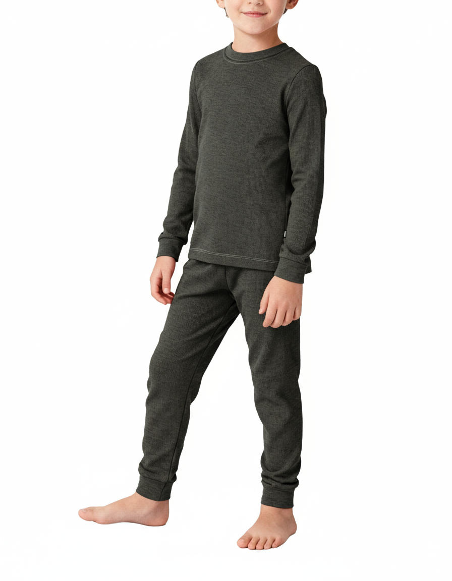 Boys Soft & Cozy Thermal 2-Piece Long Johns | Black w- Baby Blue Stitch