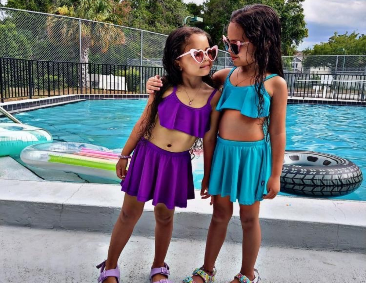 Girls UPF 50+ Flounce Bikini Top | Turquoise