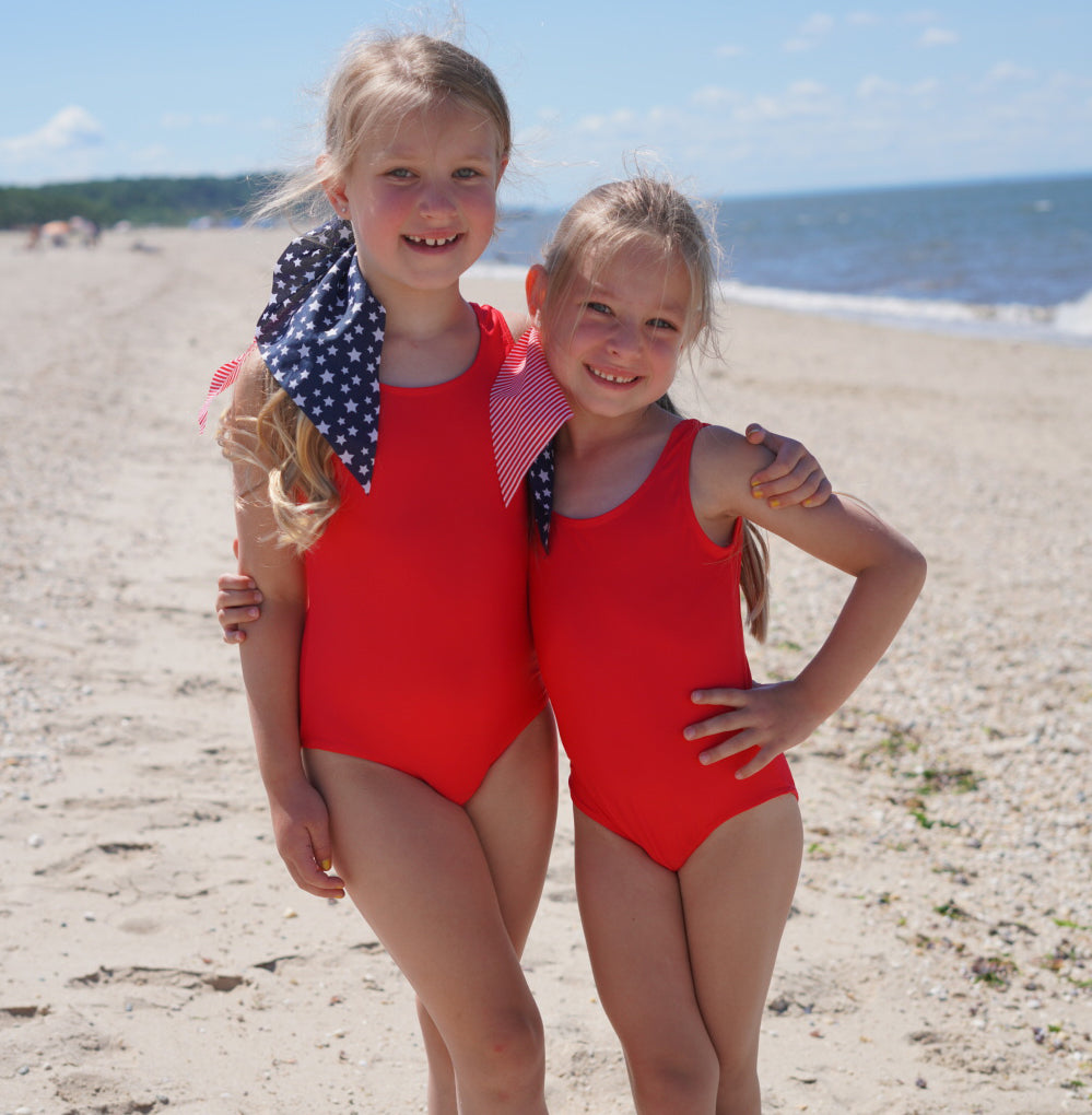 Girls UPF 50+ One Piece Swimsuit | Pink w- White Polka Dot