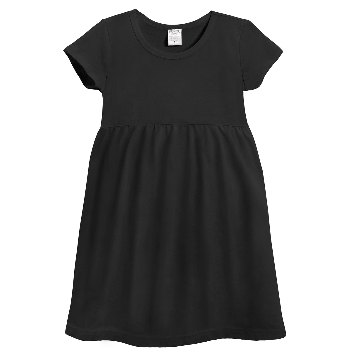 Soft Organic Cotton Empire Short Sleeve Sundress | Black