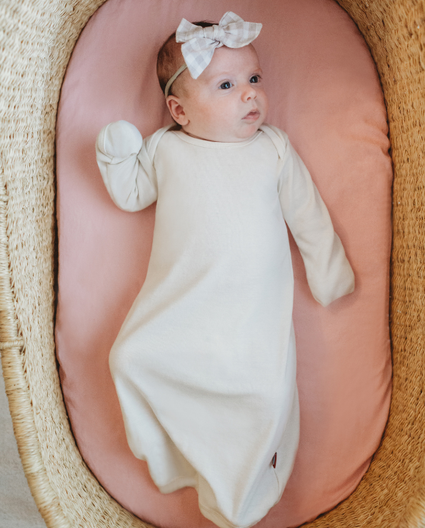 Super-Soft Organic Cotton Baby Rib Gown | White