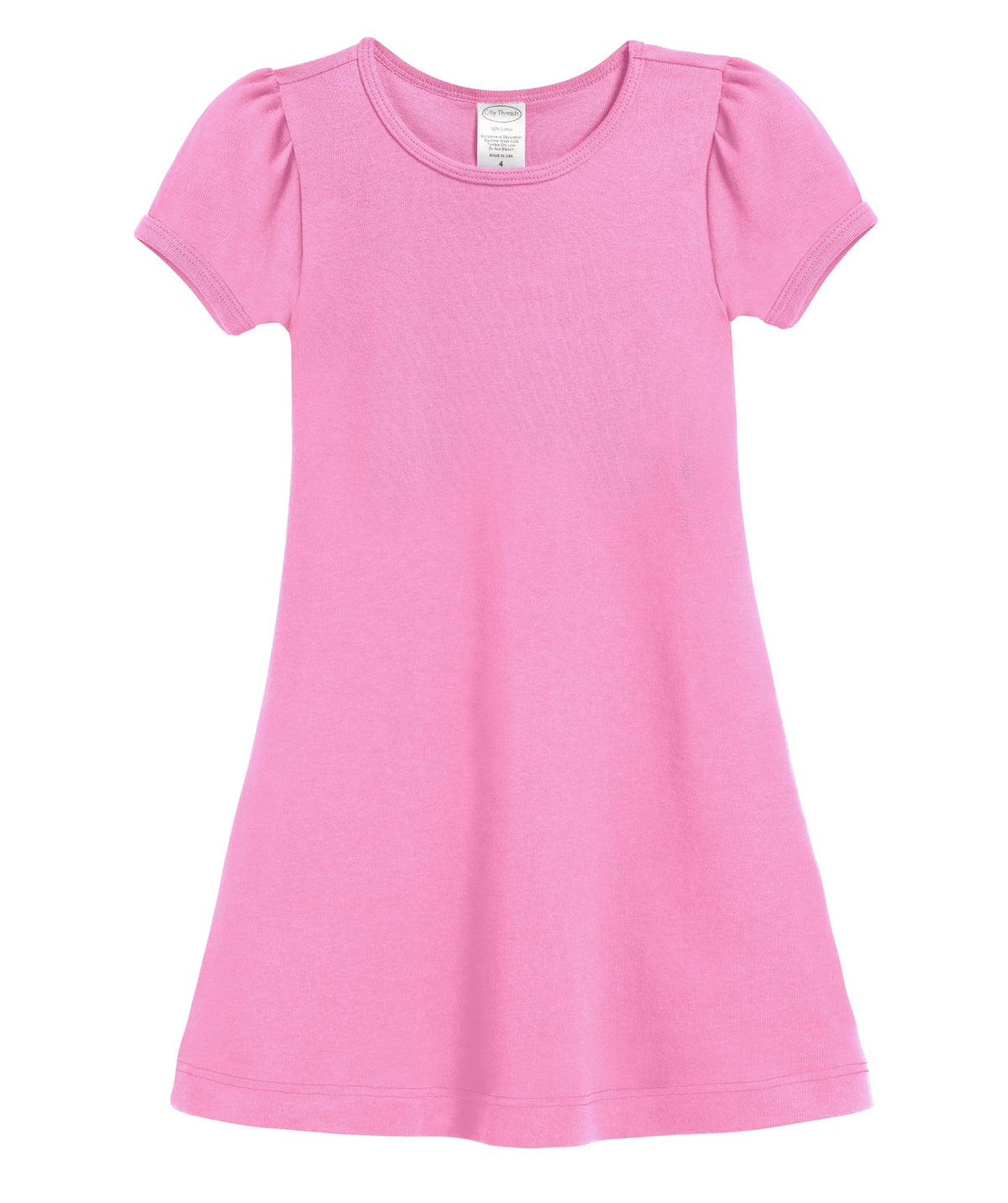 Girls Soft Cotton Short Sleeve Puff Sleeve Dress