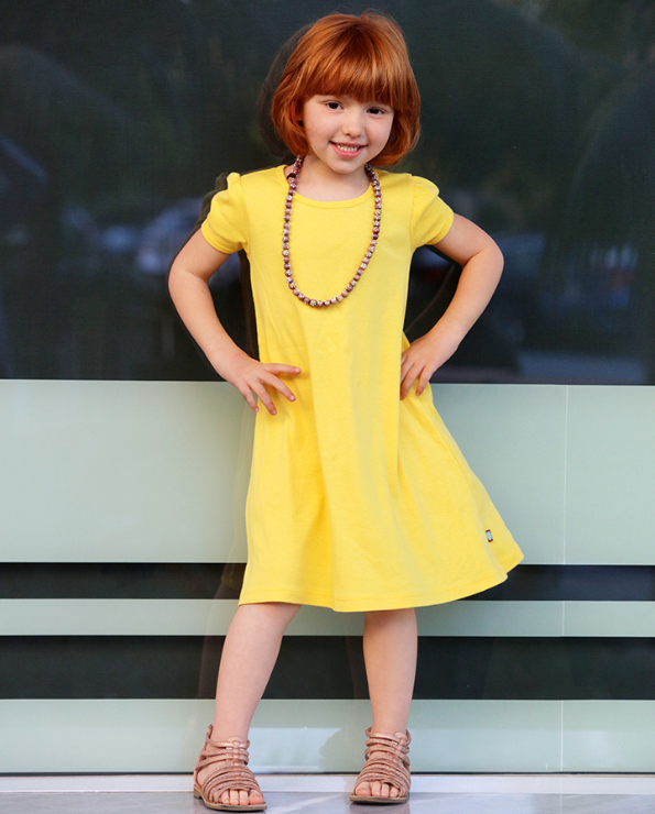 Girls Soft Cotton Short Sleeve Puff Sleeve Dress