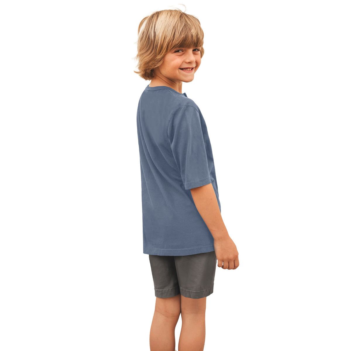 Boys Soft Organic Cotton Jersey Short Sleeve Henley Tee | Concrete