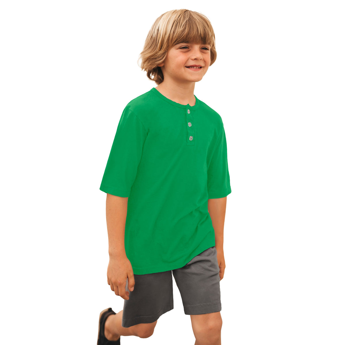 Boys Soft Organic Cotton Jersey Short Sleeve Henley Tee | ELF
