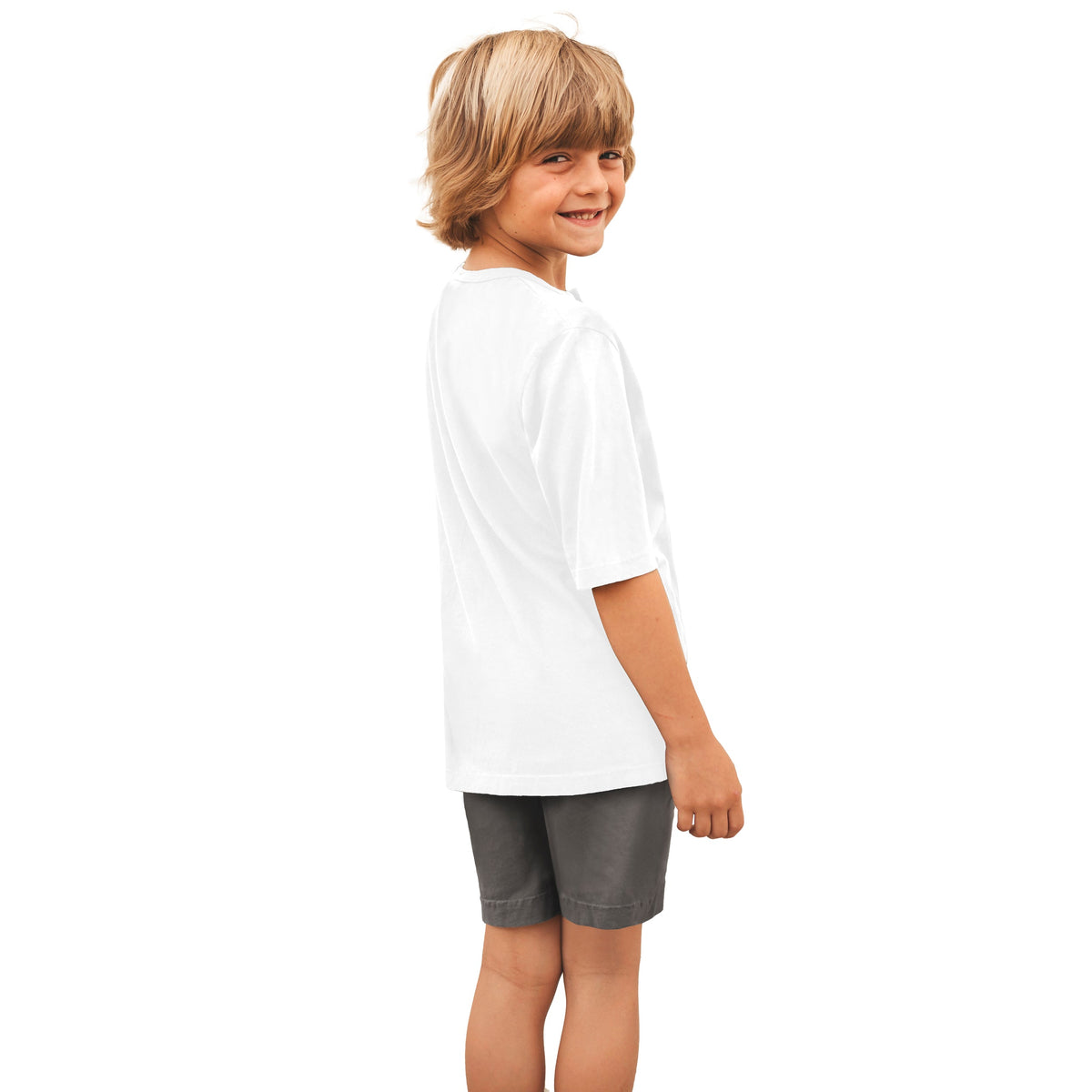 Boys Soft Organic Cotton Jersey Short Sleeve Henley Tee | White