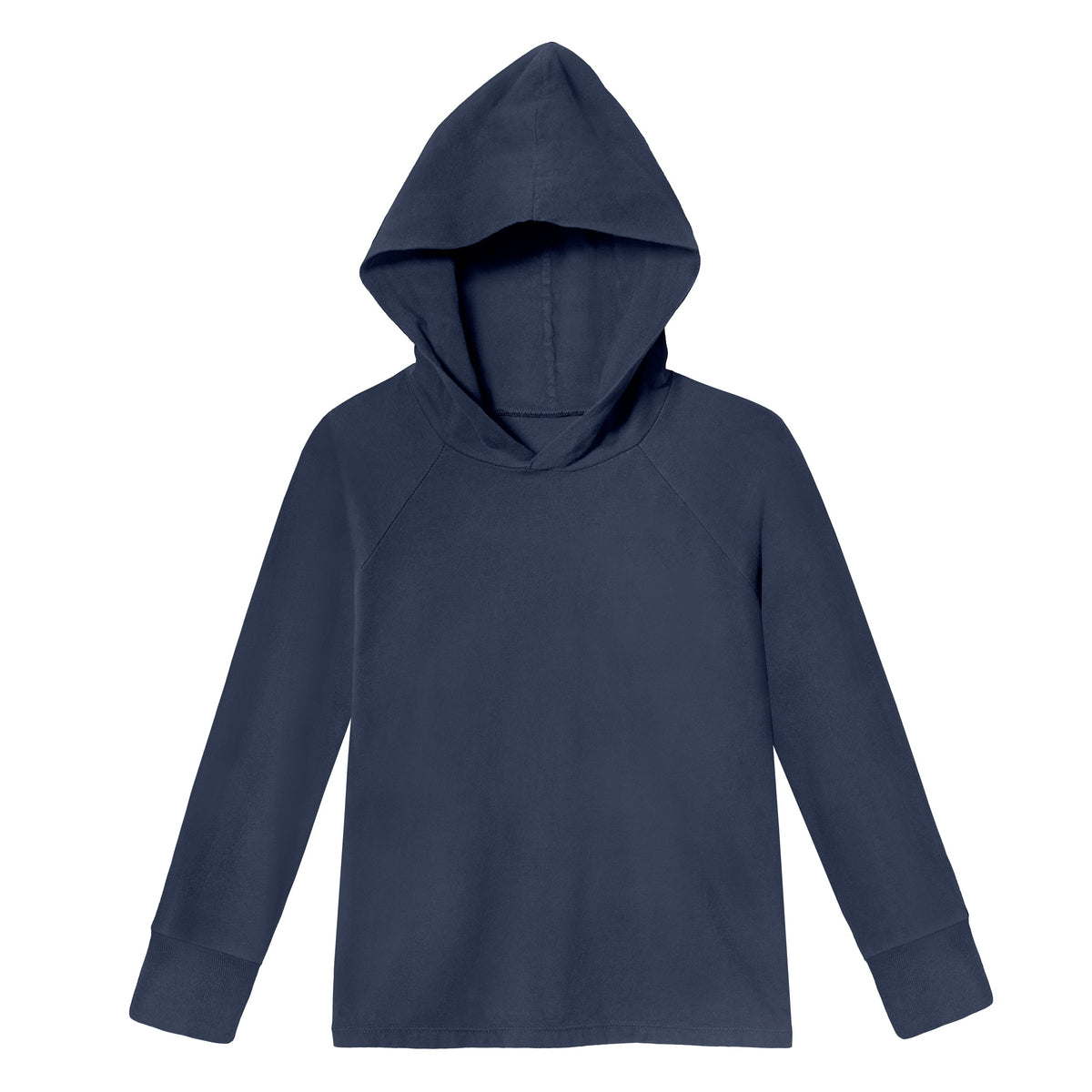 Boys Soft 100% Cotton Medium-Weight Long Sleeve Hooded Tee With Cuffs | Midnight