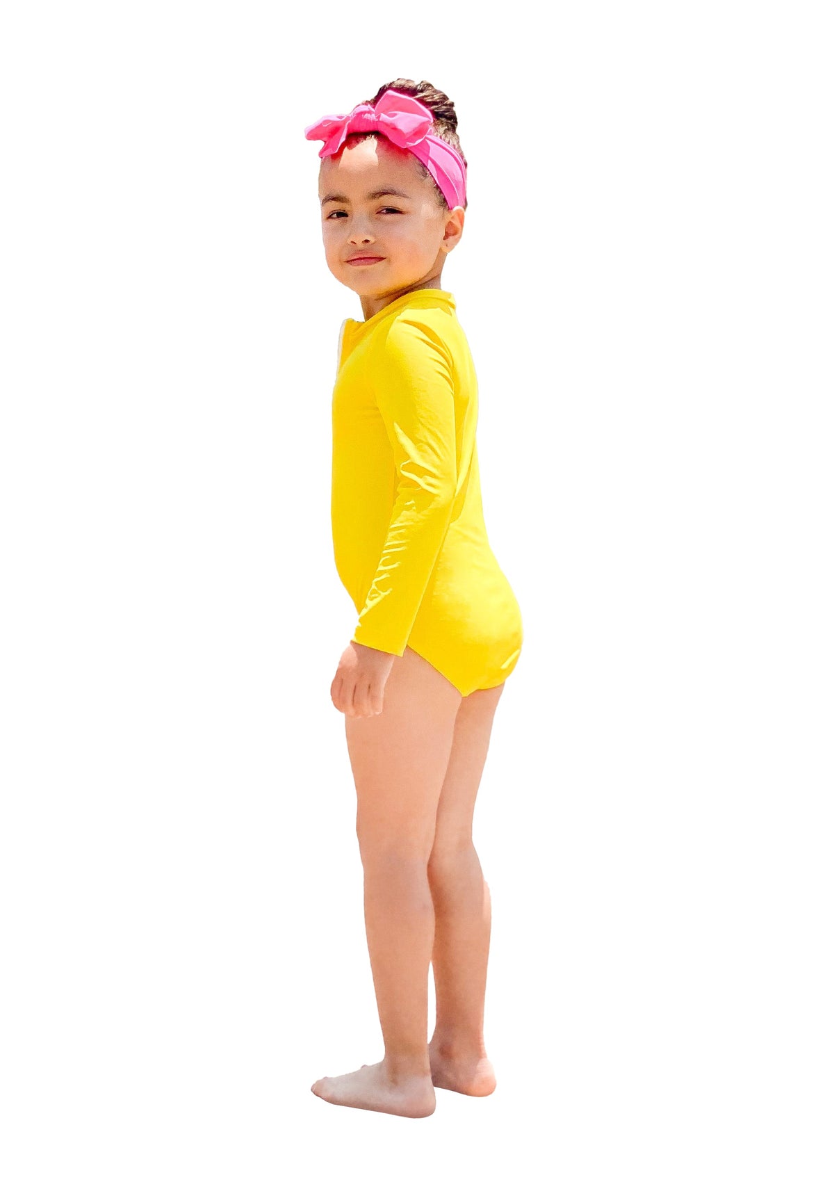 Girls UPF 50+ One-Piece Long Sleeve Swimsuit | Hot Pink