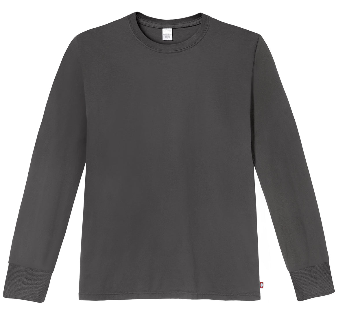 Men's Soft 100% Cotton Medium-Weight Long Sleeve Crew Tee With Cuffs | Charcoal