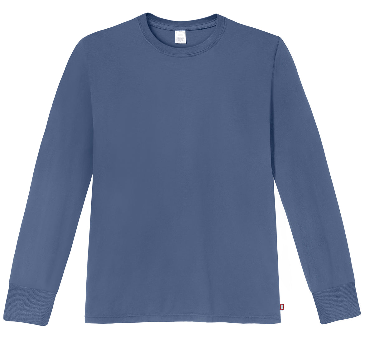 Men's Soft 100% Cotton Medium-Weight Long Sleeve Crew Tee With Cuffs | Denim Blue