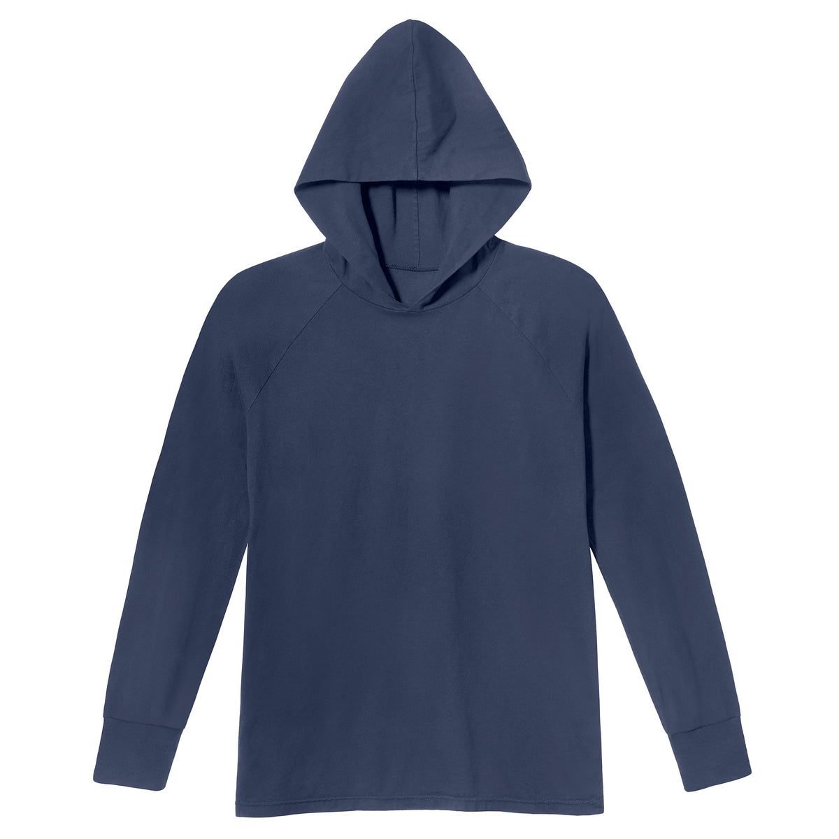 Men's Soft 100% Cotton Medium-Weight Long Sleeve Hooded Tee With Cuffs | Midnight