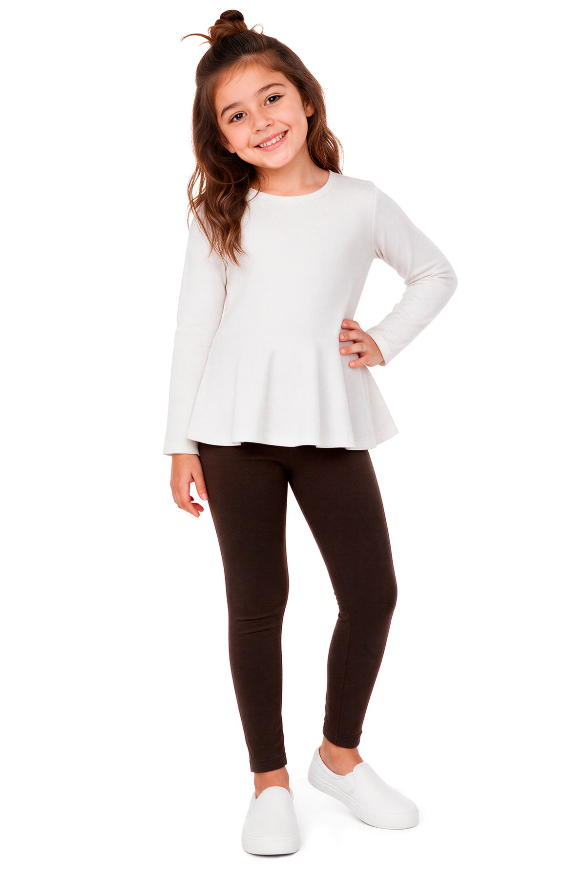 Girls Soft 100% Cotton Solid Colored Leggings | Chocolate