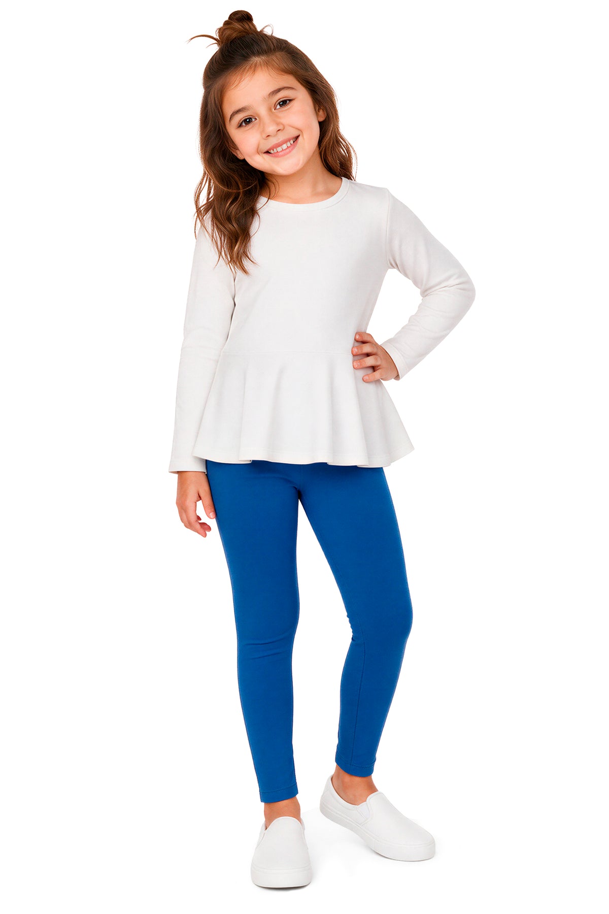 Girls Soft 100% Cotton Solid Colored Leggings | Crayon Blue