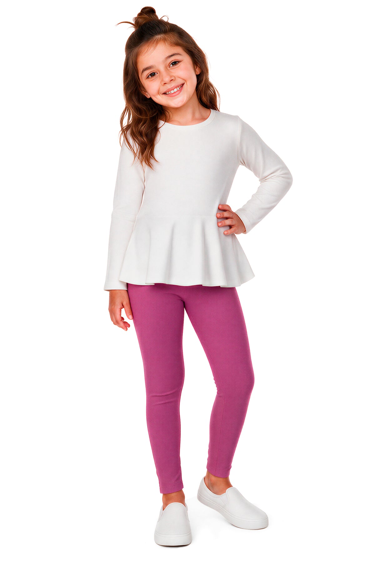 Girls Soft 100% Cotton Solid Colored Leggings | Plum