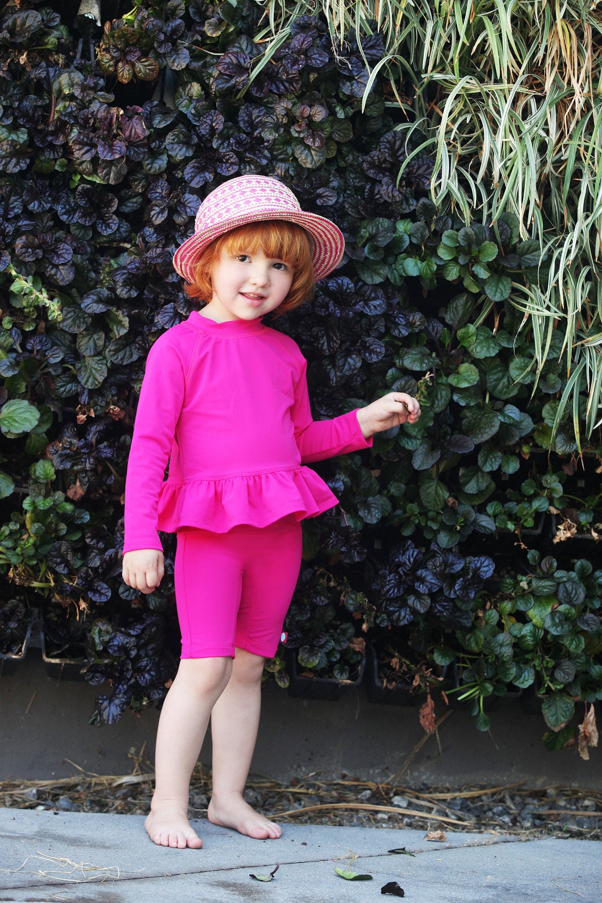 Girls UPF 50+ Peplum Long Sleeve Rashguard | Medium Pink