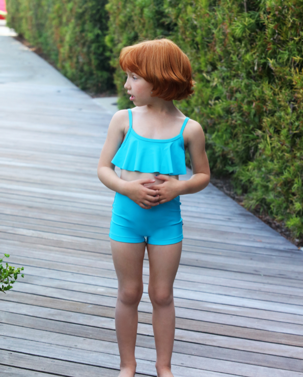 Girls Recycled Nylon UPF 50+ Swim Boy Shorts | Aqua