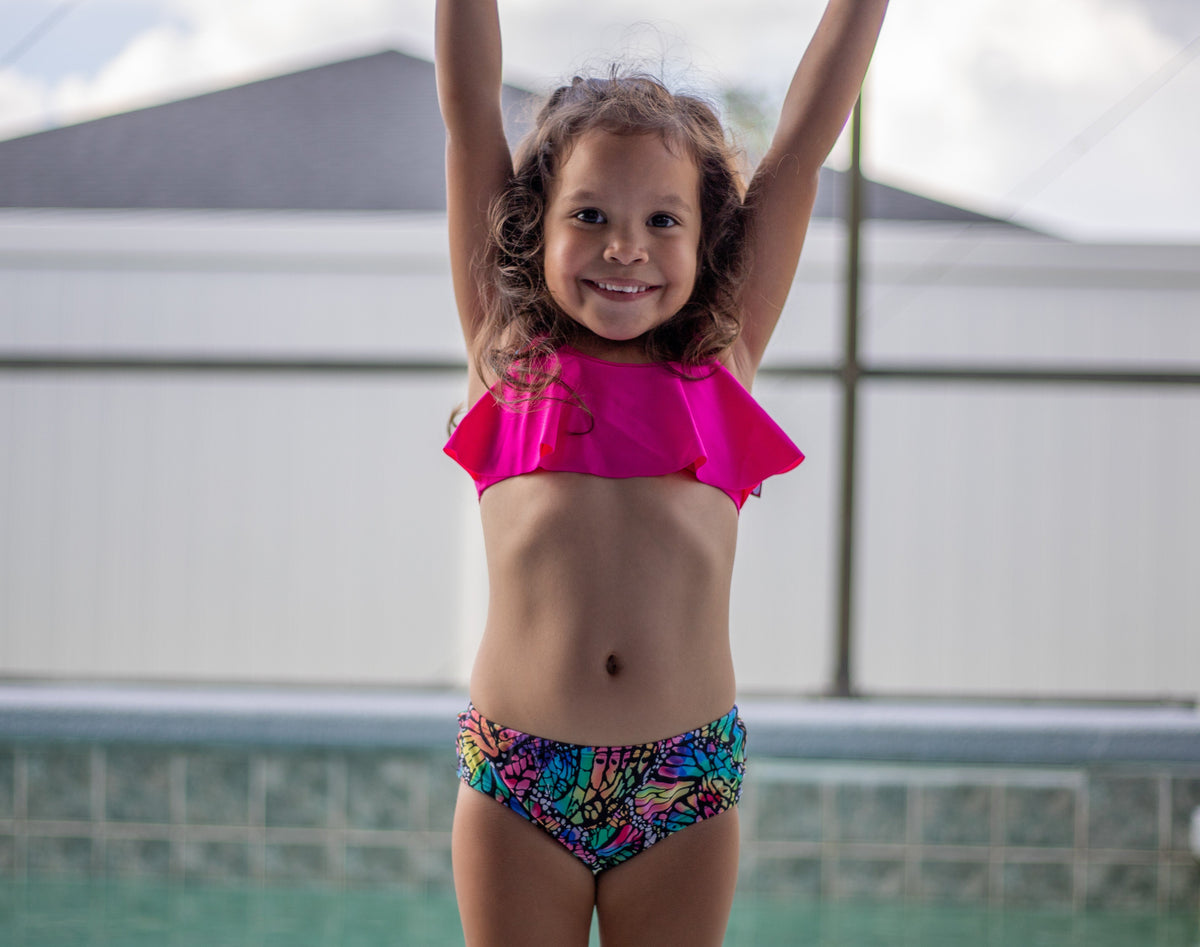 Girls UPF 50+ Printed Swim Briefs | Plaid Diagonal