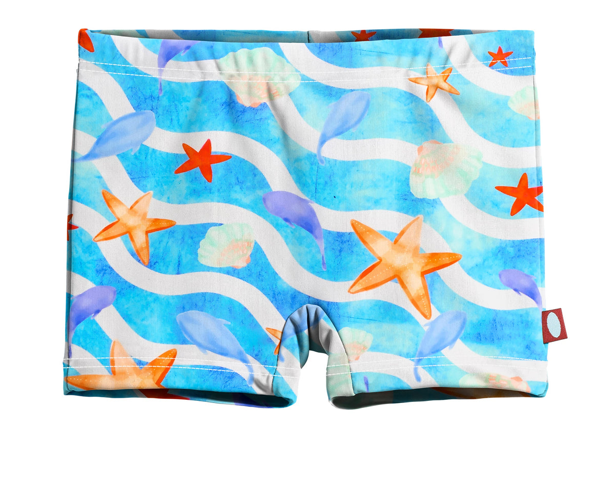 Girls UPF 50+ Printed Swim Boy Shorts | Marine Life