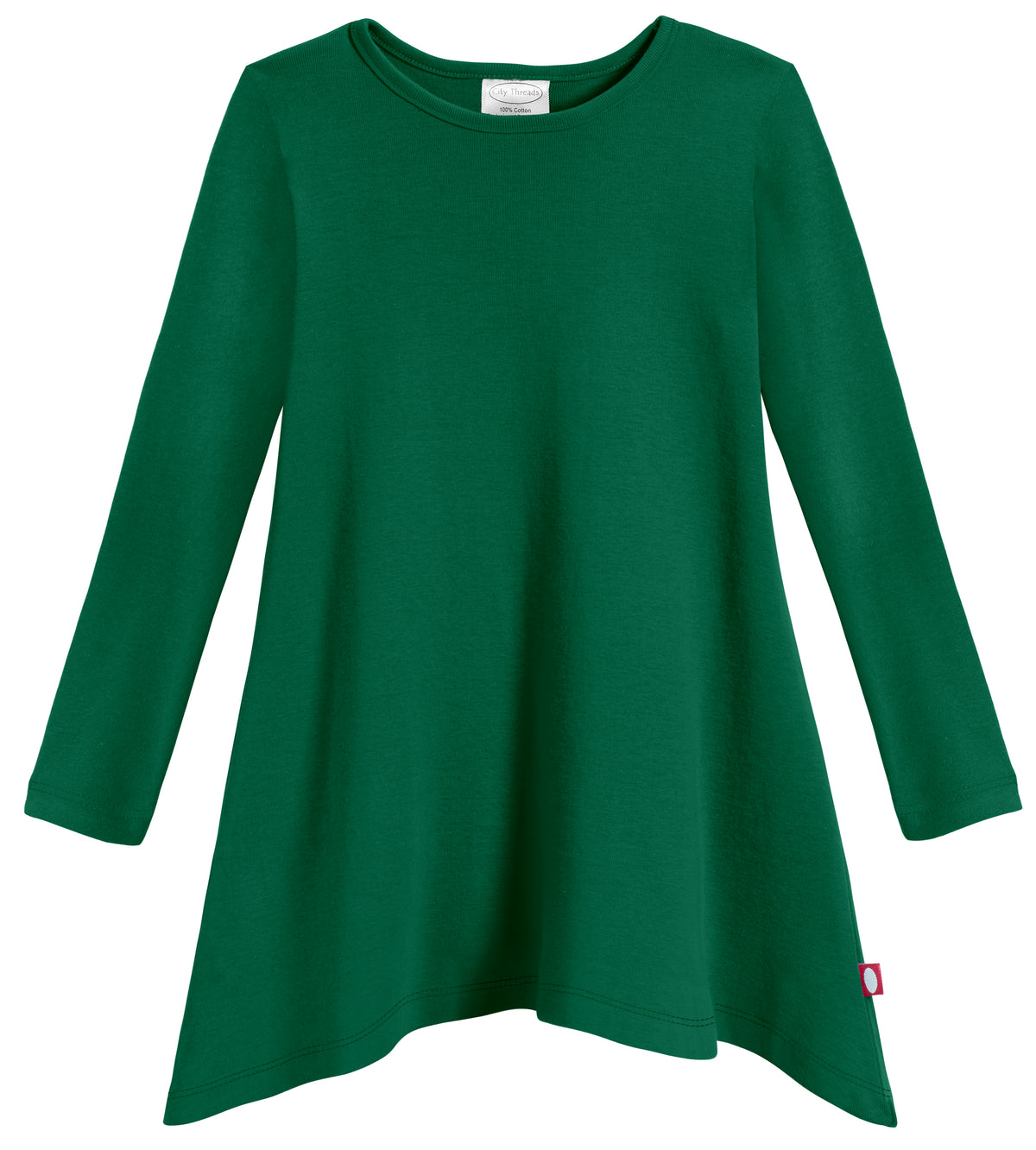 Girls Soft Cotton Jersey Long Sleeve Shark Bite Tunic | Forest Green