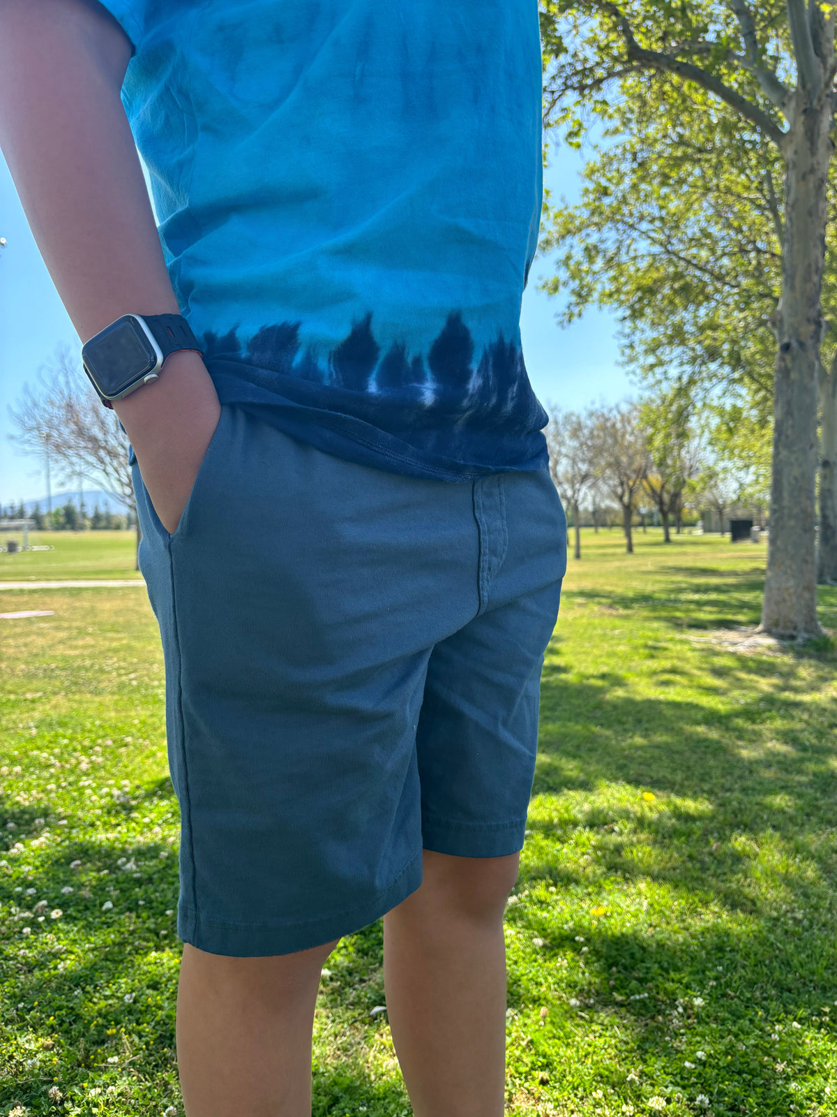Boys Soft Cotton UPF 50+ Above-Knee Side Pocket Shorts | Concrete