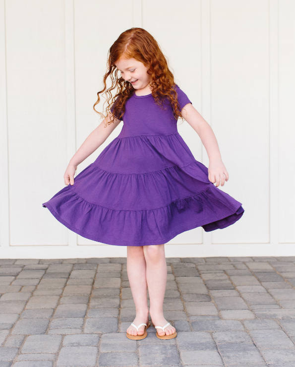 open lace back dress Girls Short Sleeve Tiered summer party Dress 100% cotton