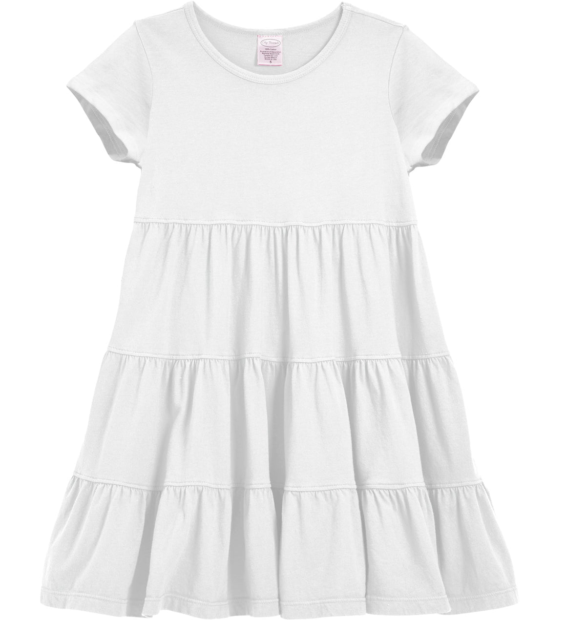 Girls Soft Cotton Jersey Short Sleeve Tiered Dress -Seconds| Damage-White