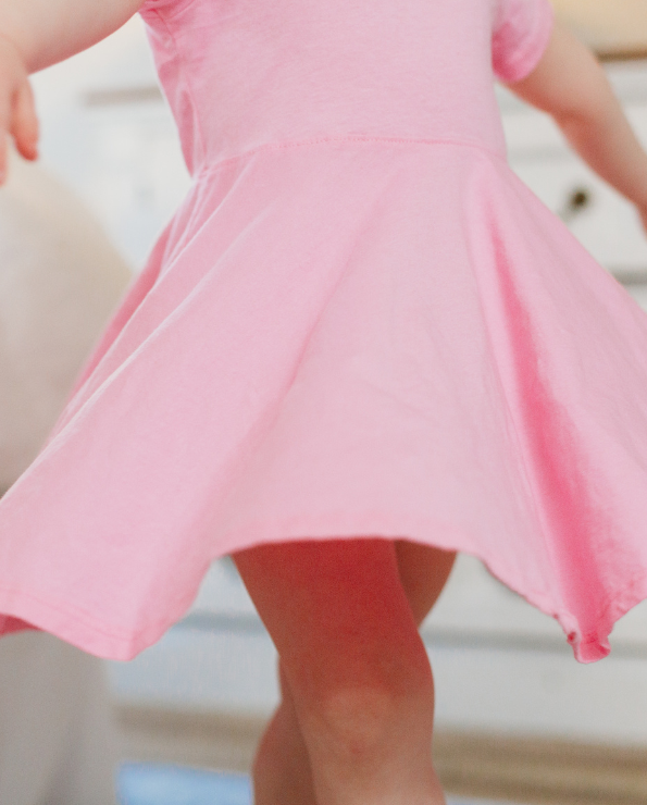 Girls Soft Cotton Jersey Short Sleeve Twirly Dress | Medium Pink